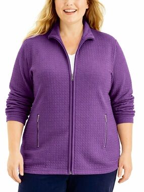 NWT Karen Scott Plus Size Quilted Fleece Jacket in Cassis sz 3X